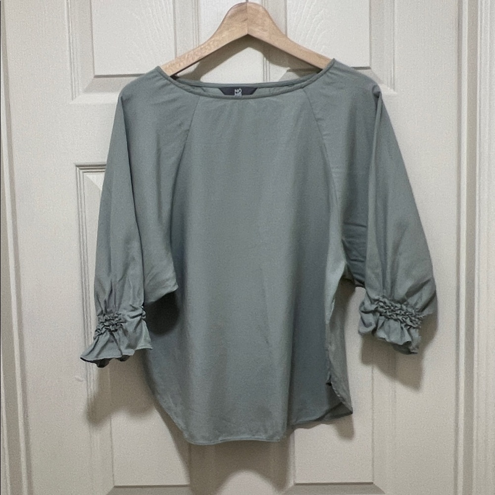 NOME Gray Blouse with Ruched Sleeves